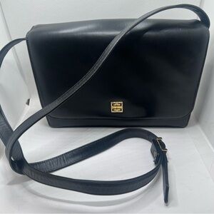 Givenchy Vintage Black Leather Crossbody Shoulder Bag